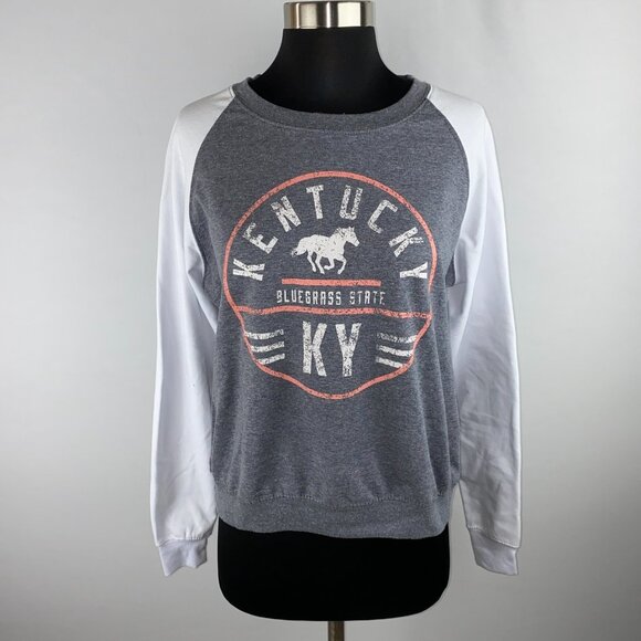 Kentucky Bluegrass State Womens Long Sleeve Sweatshirt Gray White Horse Theme S - Picture 3 of 9